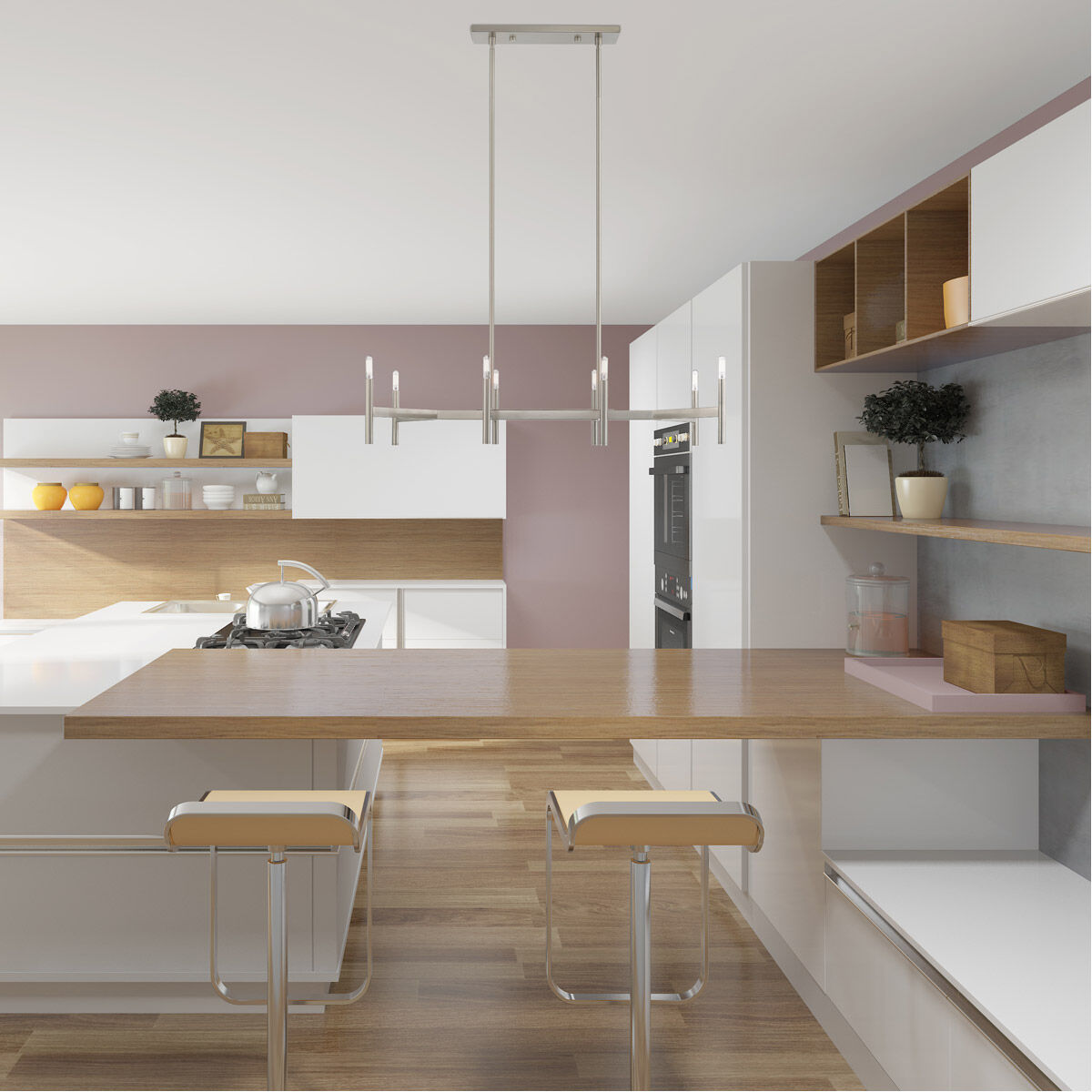 Copenhagen 8 Light 40 inch Brushed Nickel Linear Chandelier Ceiling Light 