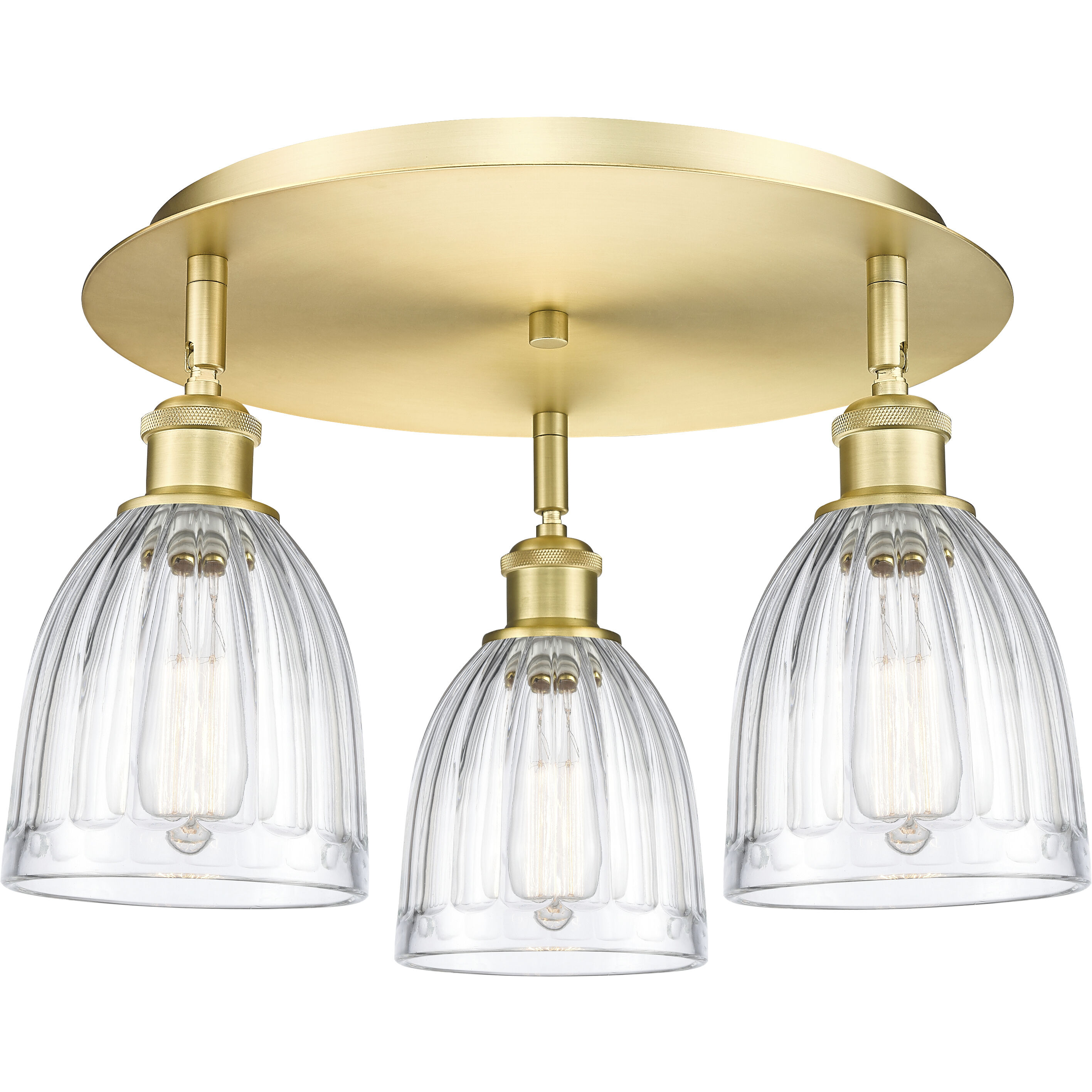 Brookfield 3 Light 17.5 inch Satin Gold Flush Mount Ceiling Light in Clear