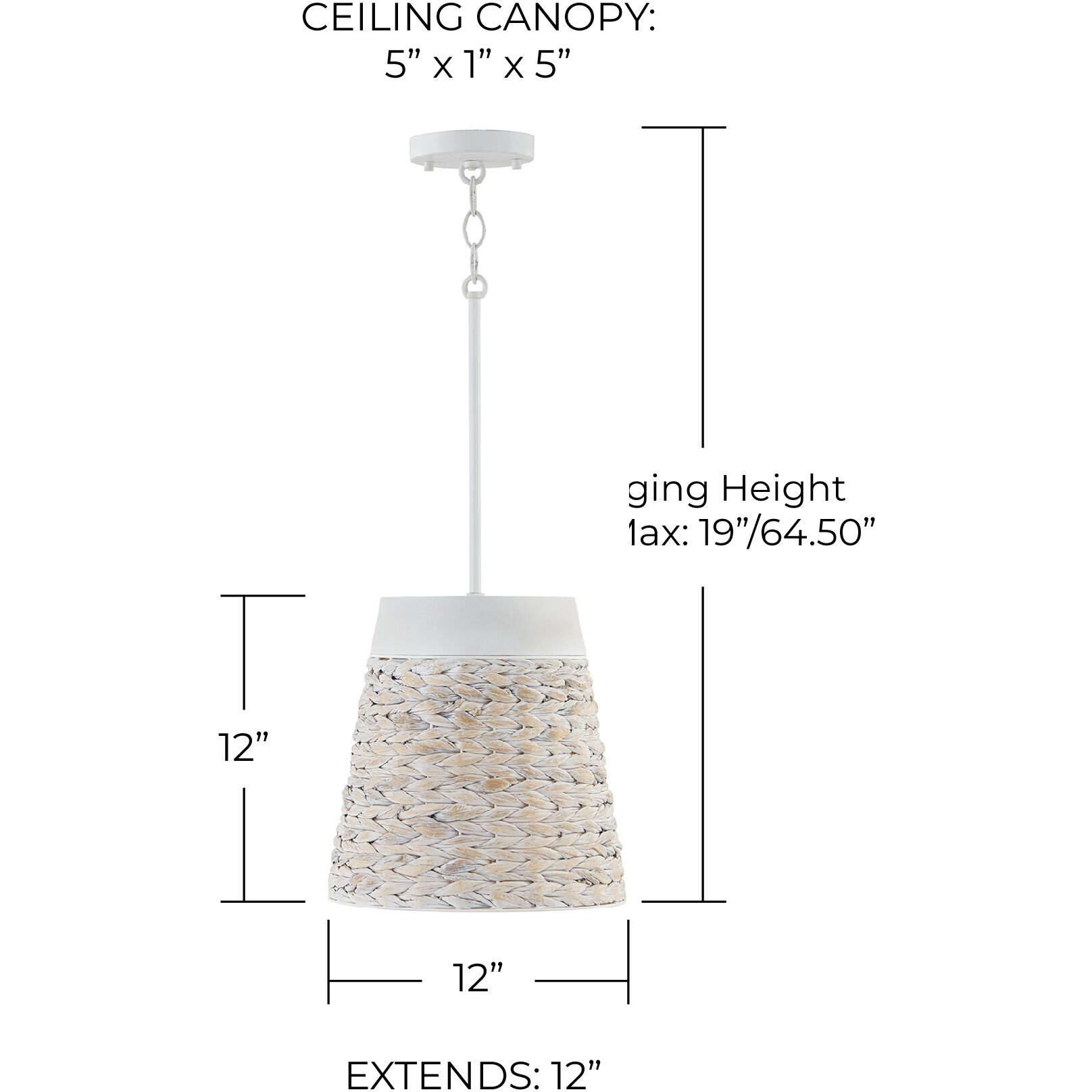 Tallulah 1 Light 12 inch Chalk Wash Pendant Ceiling Light