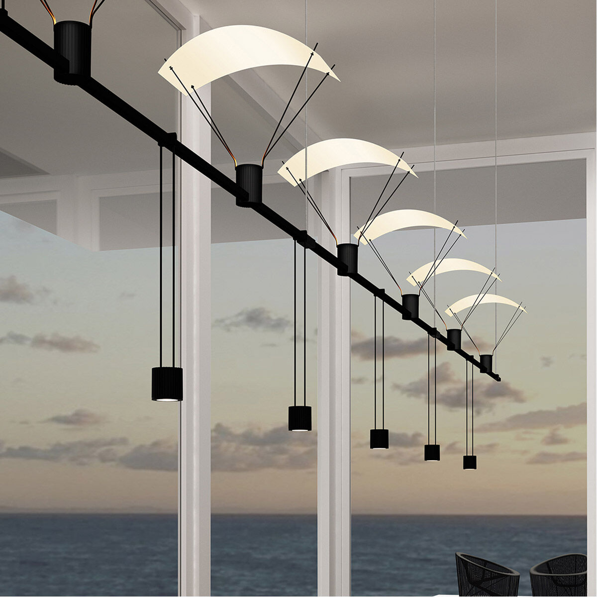 Suspenders LED 110 inch Satin Black Modular Pendant Composition Ceiling Light