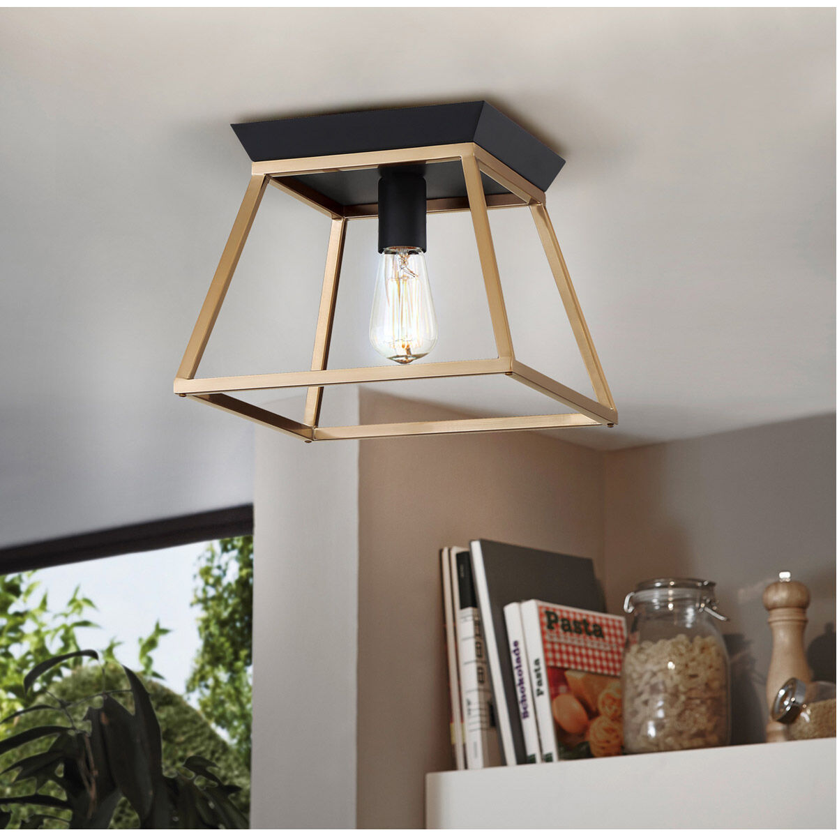 Paulino 1 Light 11.5 inch Brushed Gold and Matte Black Flush Mount Ceiling Light