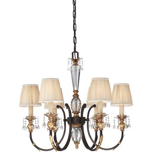 Bella Cristallo 6 Light French Bronze with Gold Chandelier Ceiling Light