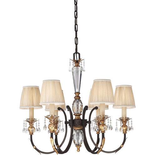 Bella Cristallo 6 Light 31.75 inch French Bronze with Gold Chandelier Ceiling Light