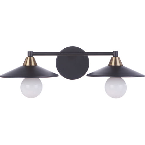 Isaac 2 Light 19.25 inch Flat Black/Satin Brass Vanity Light Wall Light in Flat Black and Satin Brass