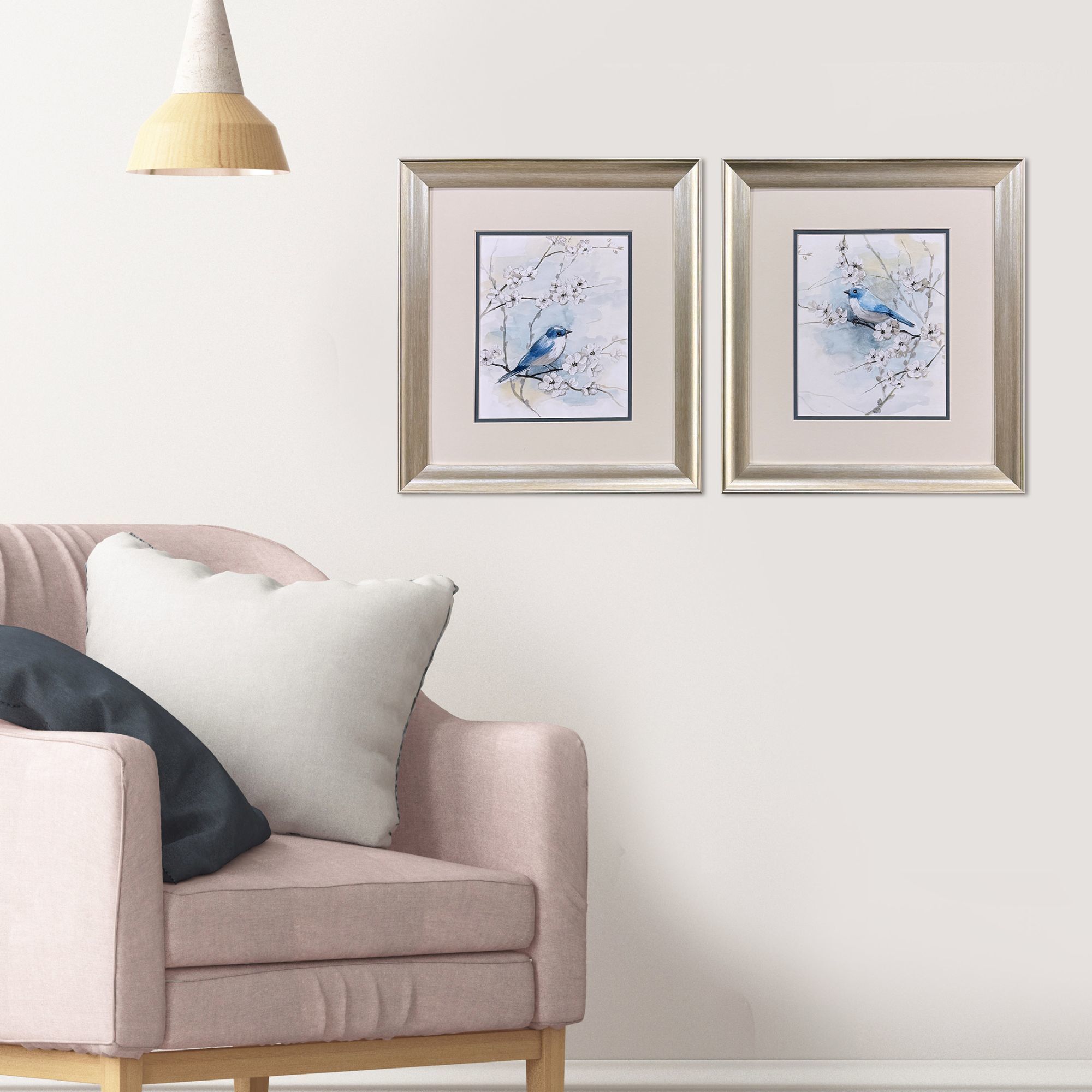 Blossoms & Bluebird Blue and Gray Framed Art, Propac