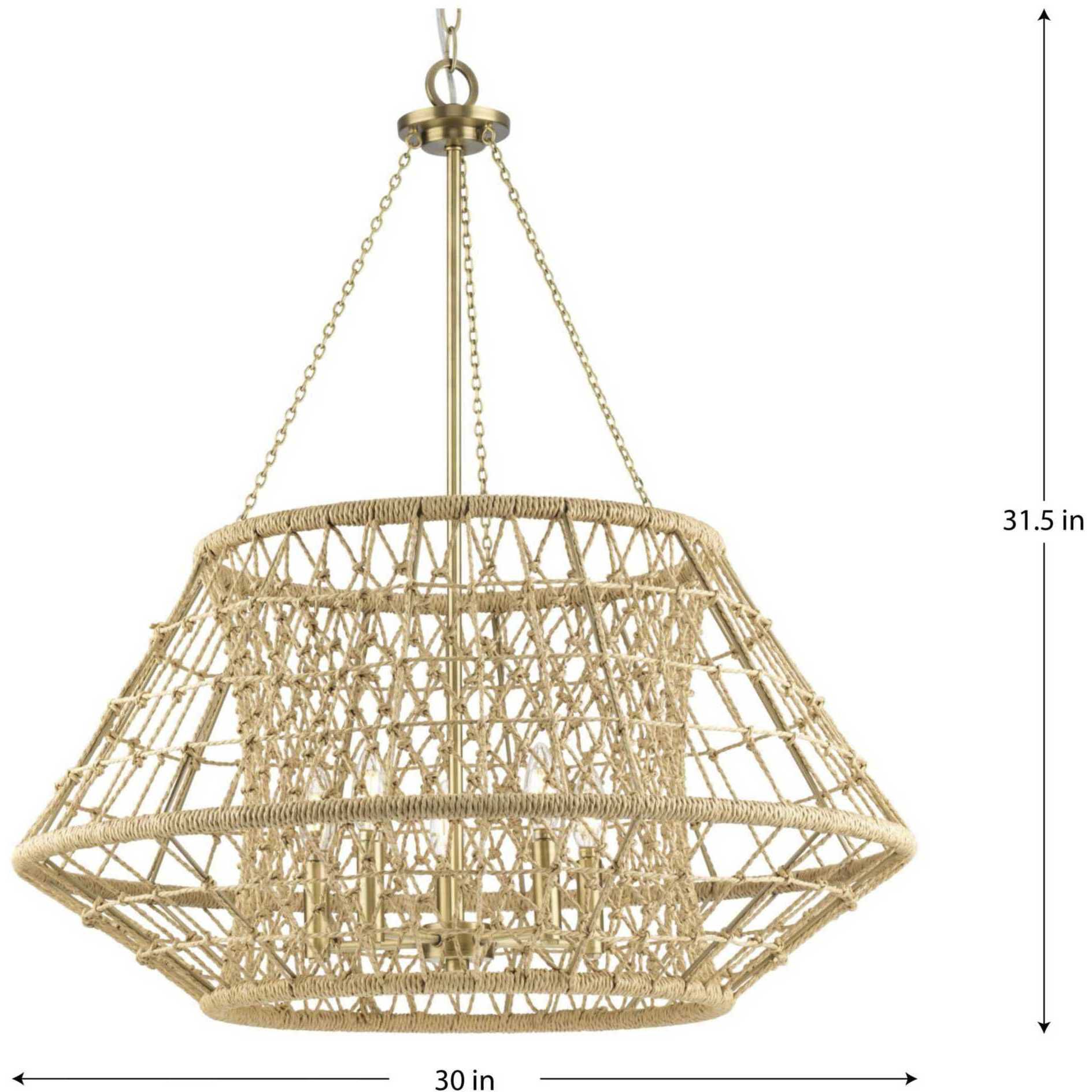 Laila 5 Light 30 inch Vintage Brass Chandelier Ceiling Light, Design Series