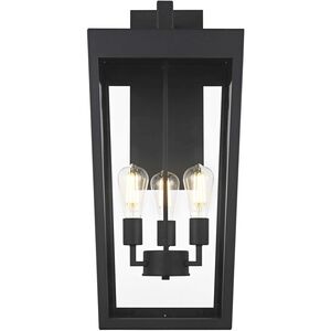 William 3 Light 28 inch Black Outdoor Wall Sconce