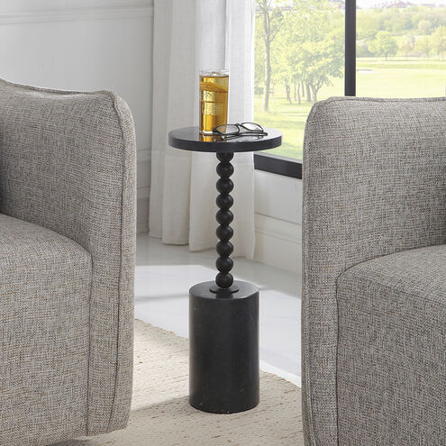 Bead 24 X 10 inch Black Marble and Satin Black Iron Drink Table