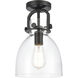 Newton Bell 1 Light 8 inch Matte Black Flush Mount Ceiling Light in Clear Glass