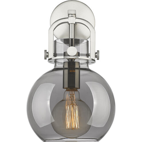 Newton Sphere Sconce Wall Light in Satin Nickel, Light Smoke Glass