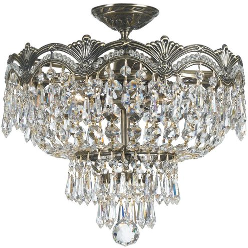 Majestic 3 Light 14 inch Historic Brass Semi Flush Ceiling Light in Clear Italian