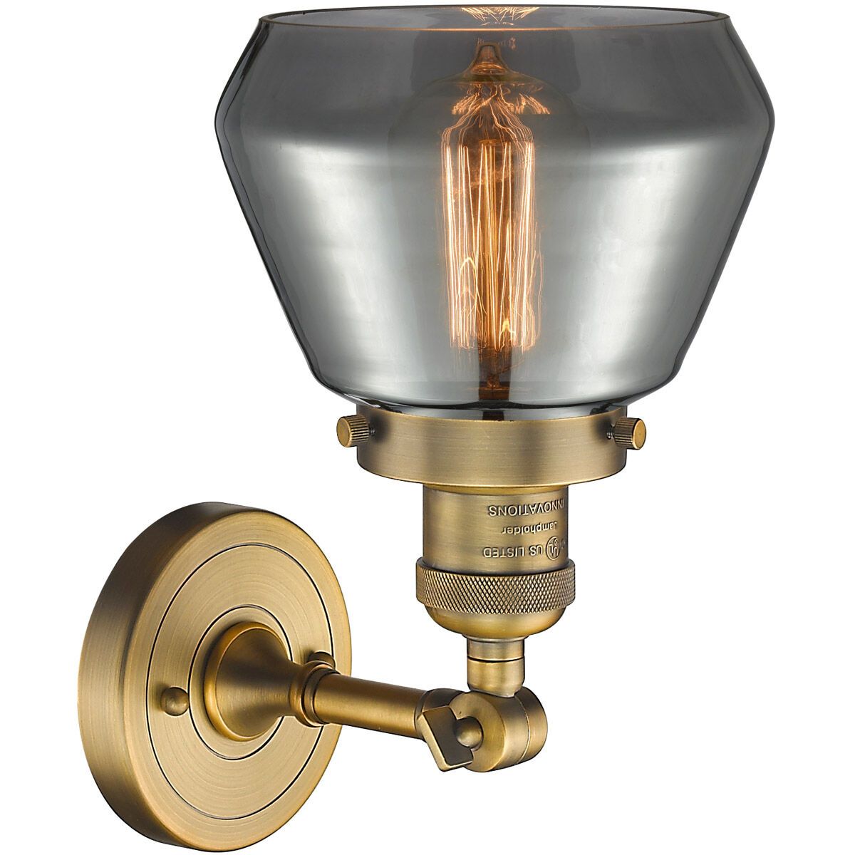 Franklin Restoration Fulton LED 7 inch Brushed Brass Semi-Flush Mount Ceiling Light in Plated Smoke Glass, Franklin Restoration
