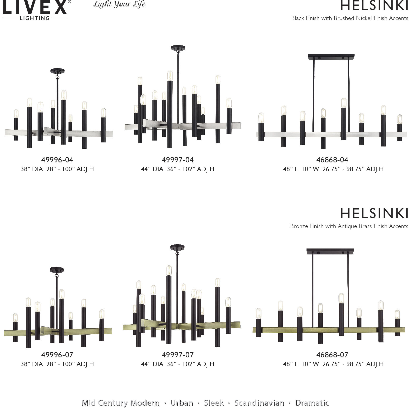 Helsinki 8 Light 38 inch Black with Brushed Nickel Accents Chandelier Ceiling Light