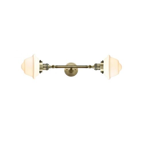 Franklin Restoration Small Oxford 2 Light 8 inch Antique Brass Bath Vanity Light Wall Light in Incandescent, Matte White Glass, Franklin Restoration