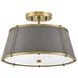 Clarke 2 Light 15 inch Lacquered Dark Brass with Dark Matte Grey Indoor Semi-Flush Mount Ceiling Light