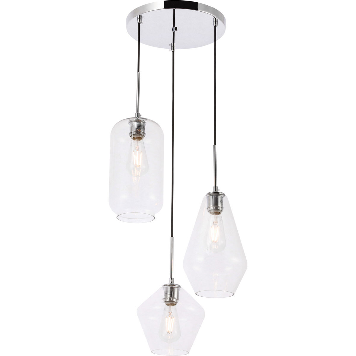 Gene 3 Light 17 inch Chrome Pendant Ceiling Light