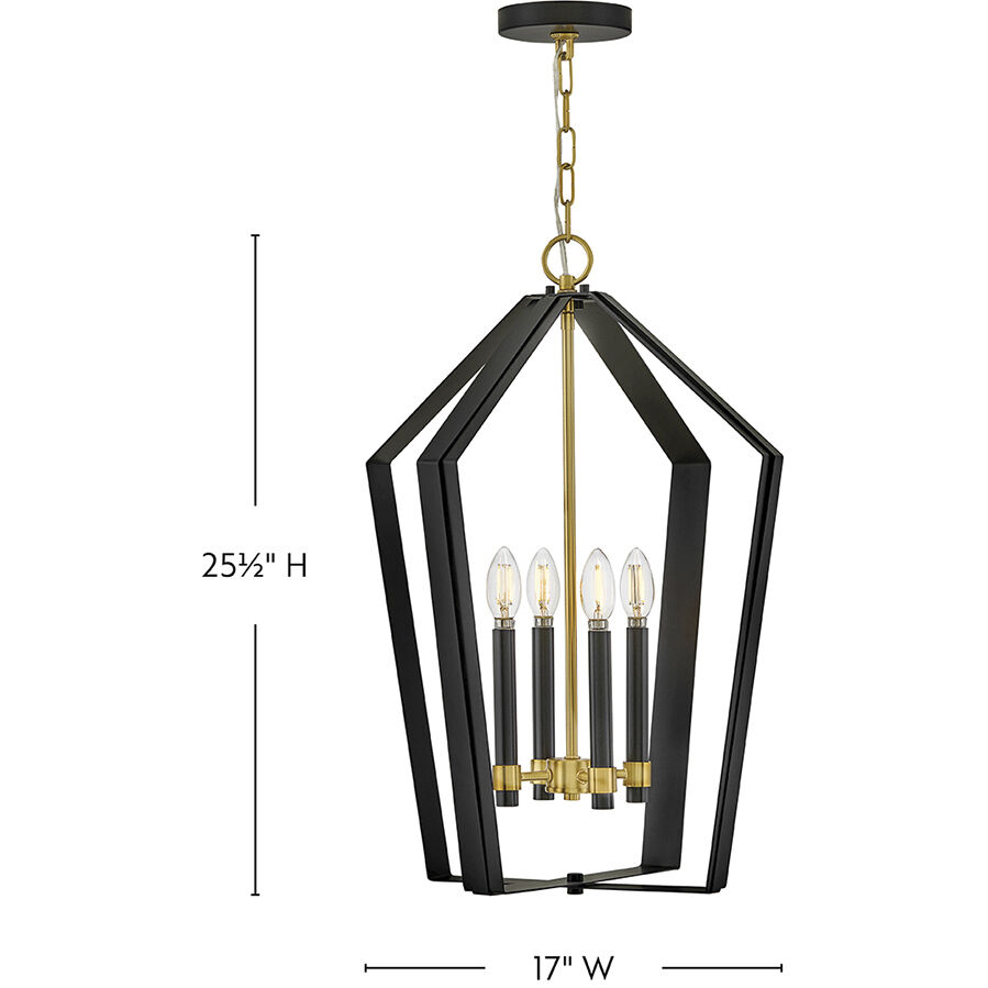 Sammi 4 Light 17 inch Black with Lacquered Brass Pendant Ceiling Light