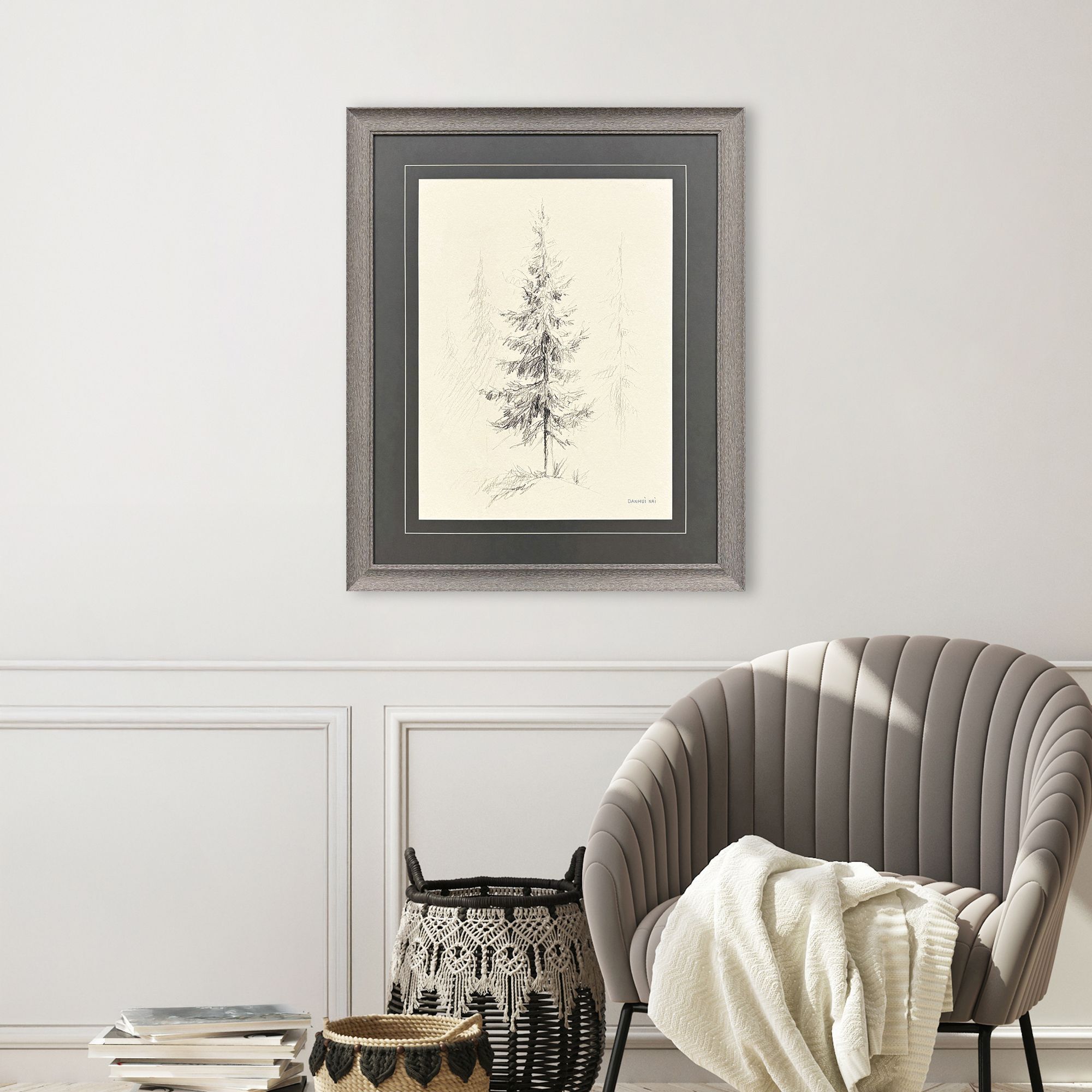 Elegant Pine Black and Beige and Gray Framed Art, Propac