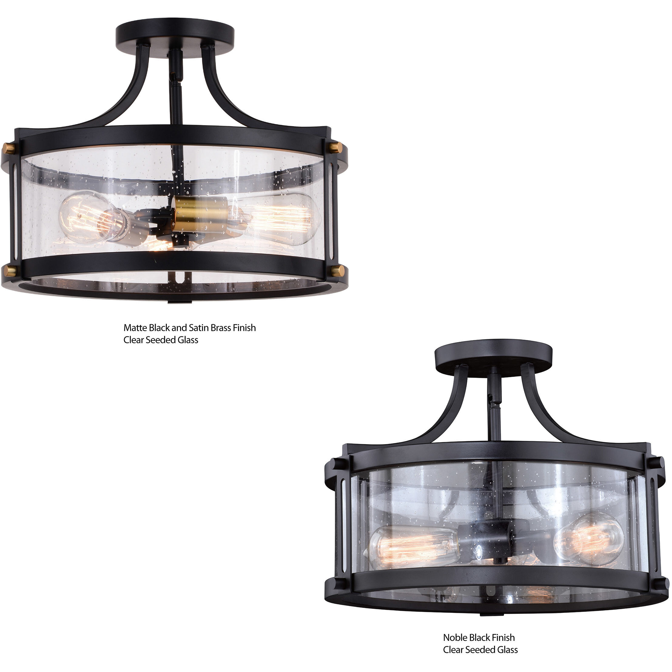 Holbrook LED 15.75 inch Matte Black and Satin Brass Semi-Flush Mount Ceiling Light