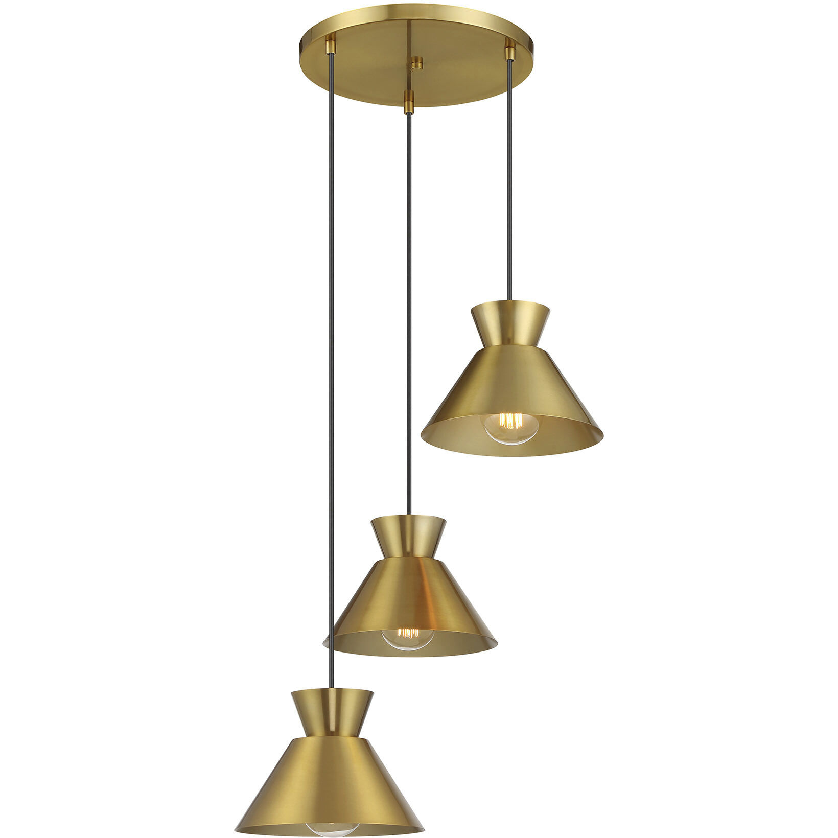 Mid-Century Modern 3 Light 19.5 inch Natural Brass Multi-Point Chandelier Ceiling Light