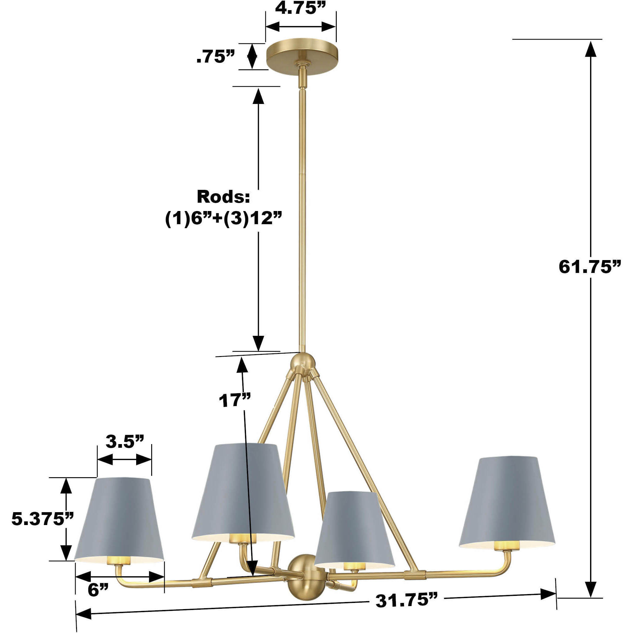 Xavier 4 Light 31.75 inch Vibrant Gold Chandelier Ceiling Light in Vibrant Gold and Blue