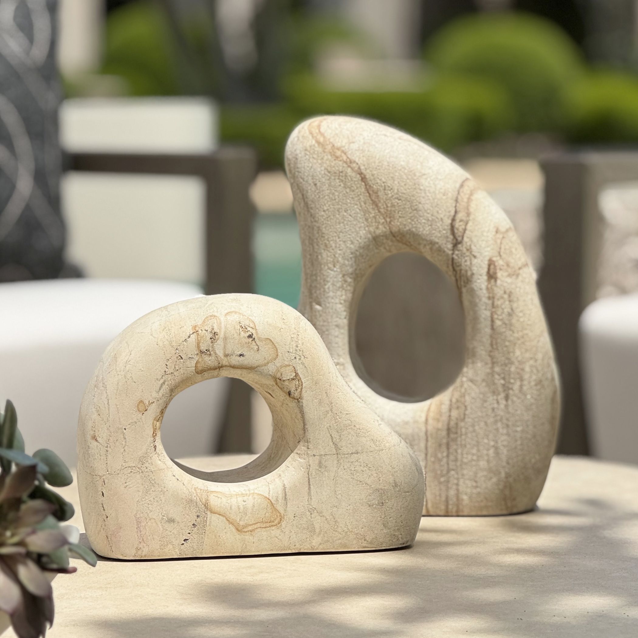 Stone Flow Palimanan Stone Outdoor Sculptures, Set of 2