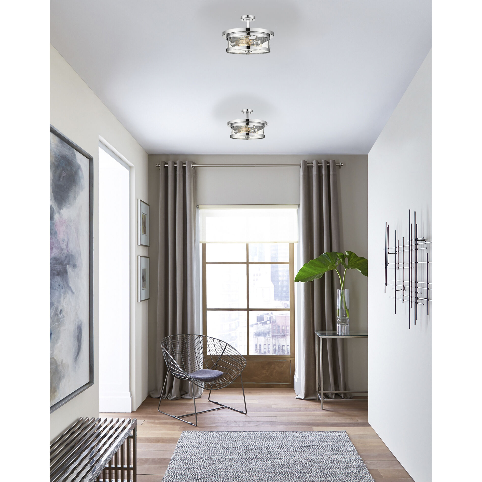 Canada 3 Light 16 inch Chrome Semi-Flush Mount Ceiling Light