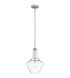 Everly 1 Light 11 inch Brushed Nickel Pendant Ceiling Light in Clear Seeded
