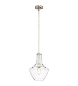Everly 1 Light 11 inch Brushed Nickel Pendant Ceiling Light in Clear Seeded