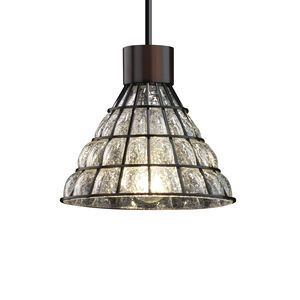 Wire Glass LED 8 inch Polished Chrome Pendant Ceiling Light in 700 Lm LED, Grid with Clear Bubbles