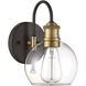 Farmhouse 1 Light 10 inch Oil Rubbed Bronze with Natural Brass Outdoor Wall Lantern