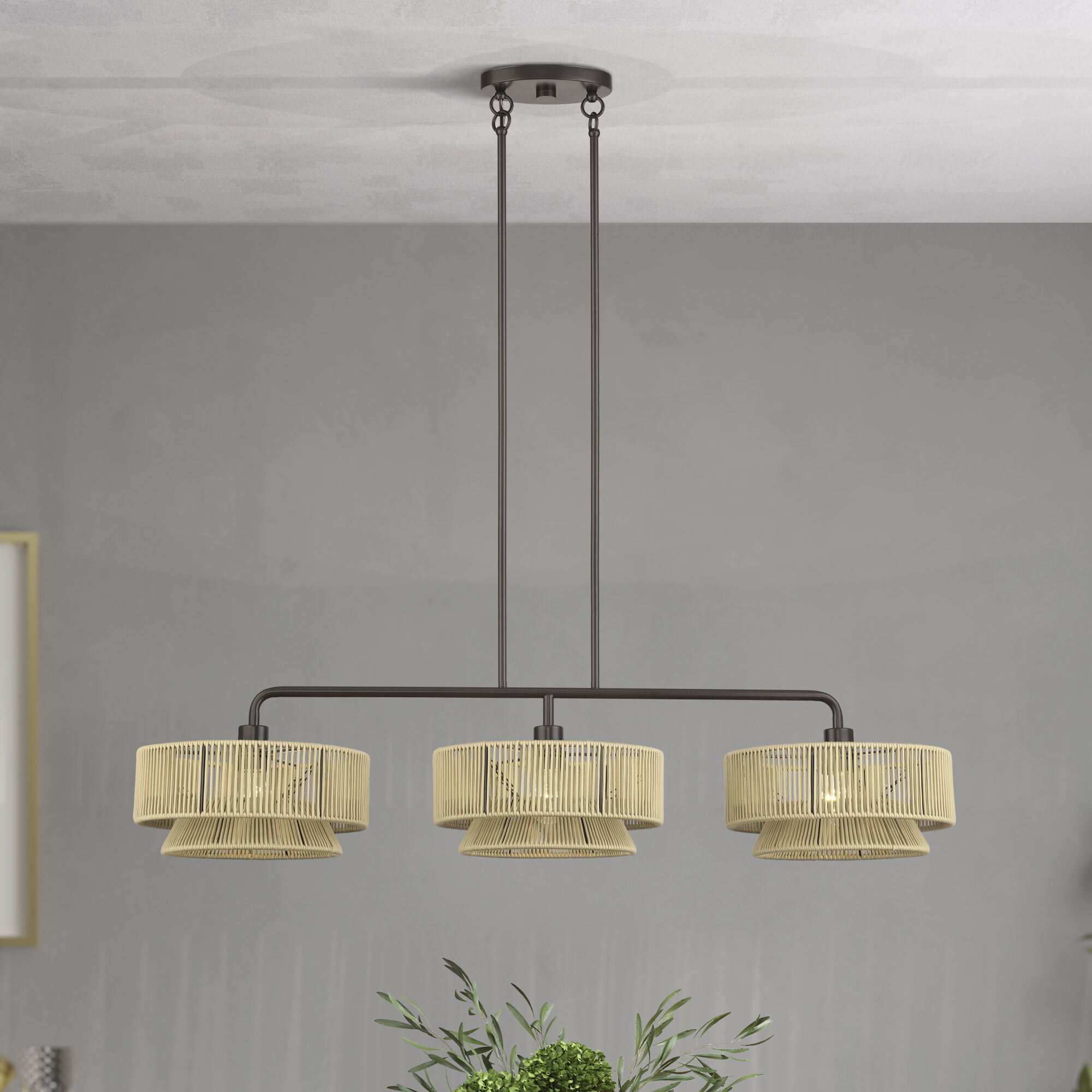 Florell 3 Light 47 inch English Bronze Linear Chandelier Ceiling Light, Extra Large