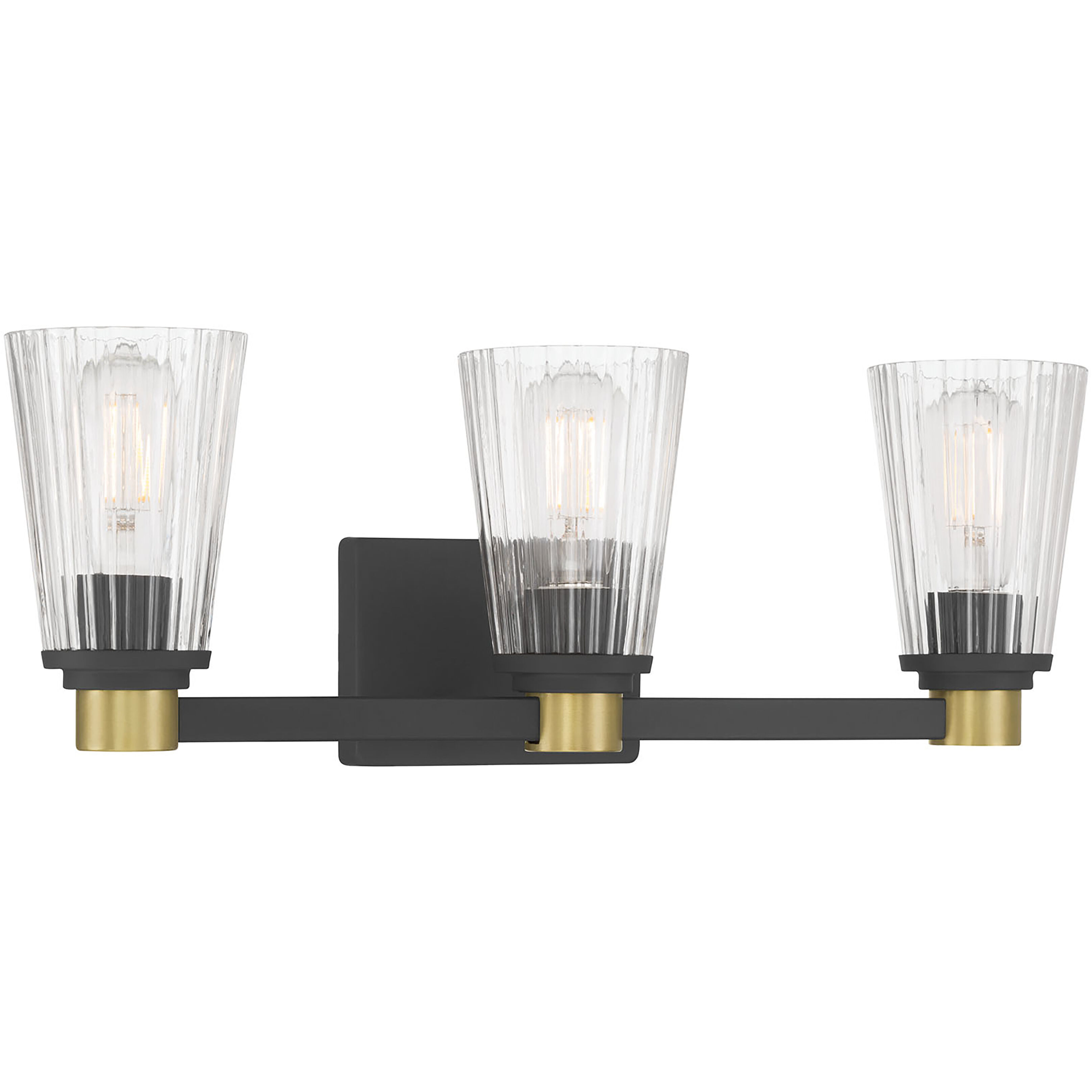 Lustria 3 Light 21.75 inch Matte Black and Vintage Brass Bathroom Vanity Light Wall Light