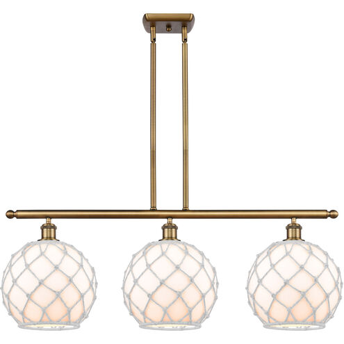 Ballston Large Farmhouse Rope 3 Light 36 inch Brushed Brass Island Light Ceiling Light in White Glass with White Rope, Ballston