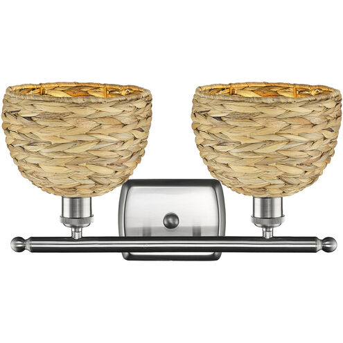 Woven Rattan 2 Light 18 inch Satin Nickel Bath Vanity Light Wall Light