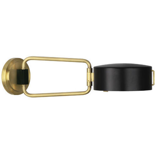 Simon 11 inch 60 watt Satin Black with Modern Brass Wall Swinger Wall Light