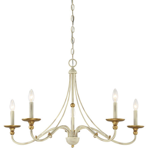 Westchester County 5 Light 34 inch Farm House White/Gilded G Chandelier Ceiling Light in Farmhouse White