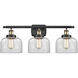 Ballston Large Bell 3 Light 26 inch Black Antique Brass Bath Vanity Light Wall Light in Clear Glass