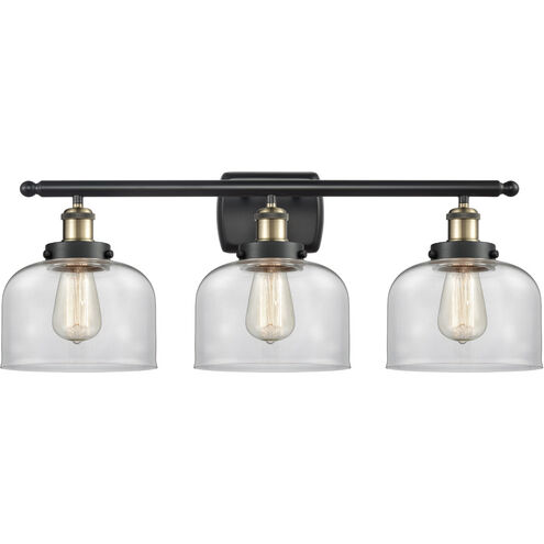 Ballston Large Bell 3 Light 26 inch Black Antique Brass Bath Vanity Light Wall Light in Clear Glass