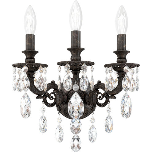 Milano 3 Light 8.5 inch Heirloom Bronze Wall Sconce Wall Light in Heritage