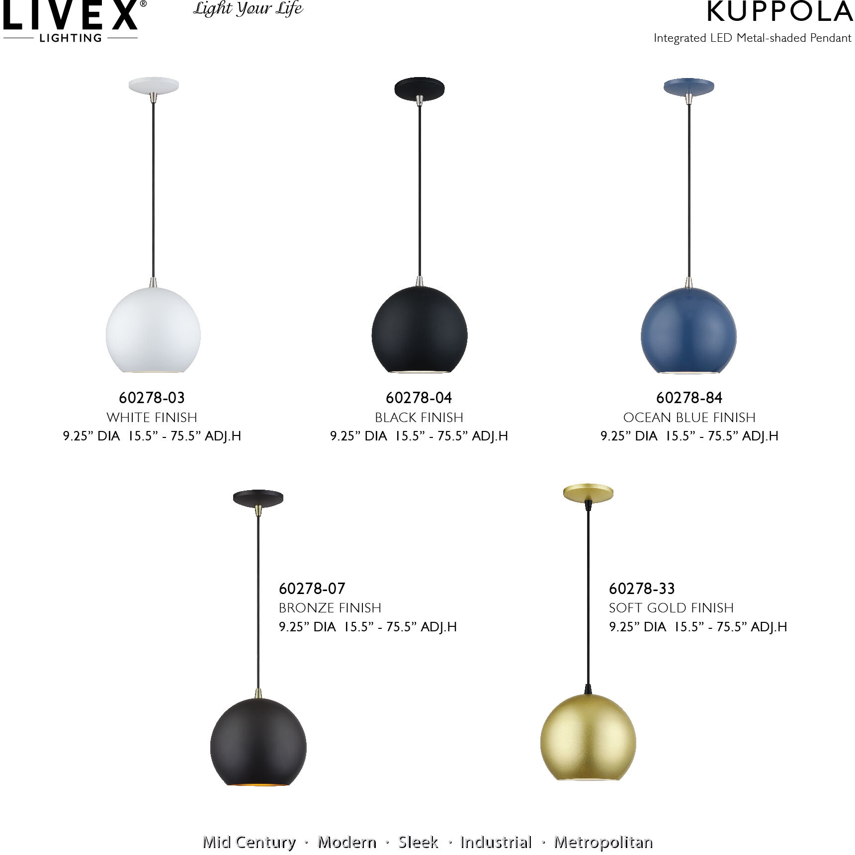 Kuppola 9.25 inch Ocean Blue with Brushed Nickel Accents Pendant Ceiling Light, Globe