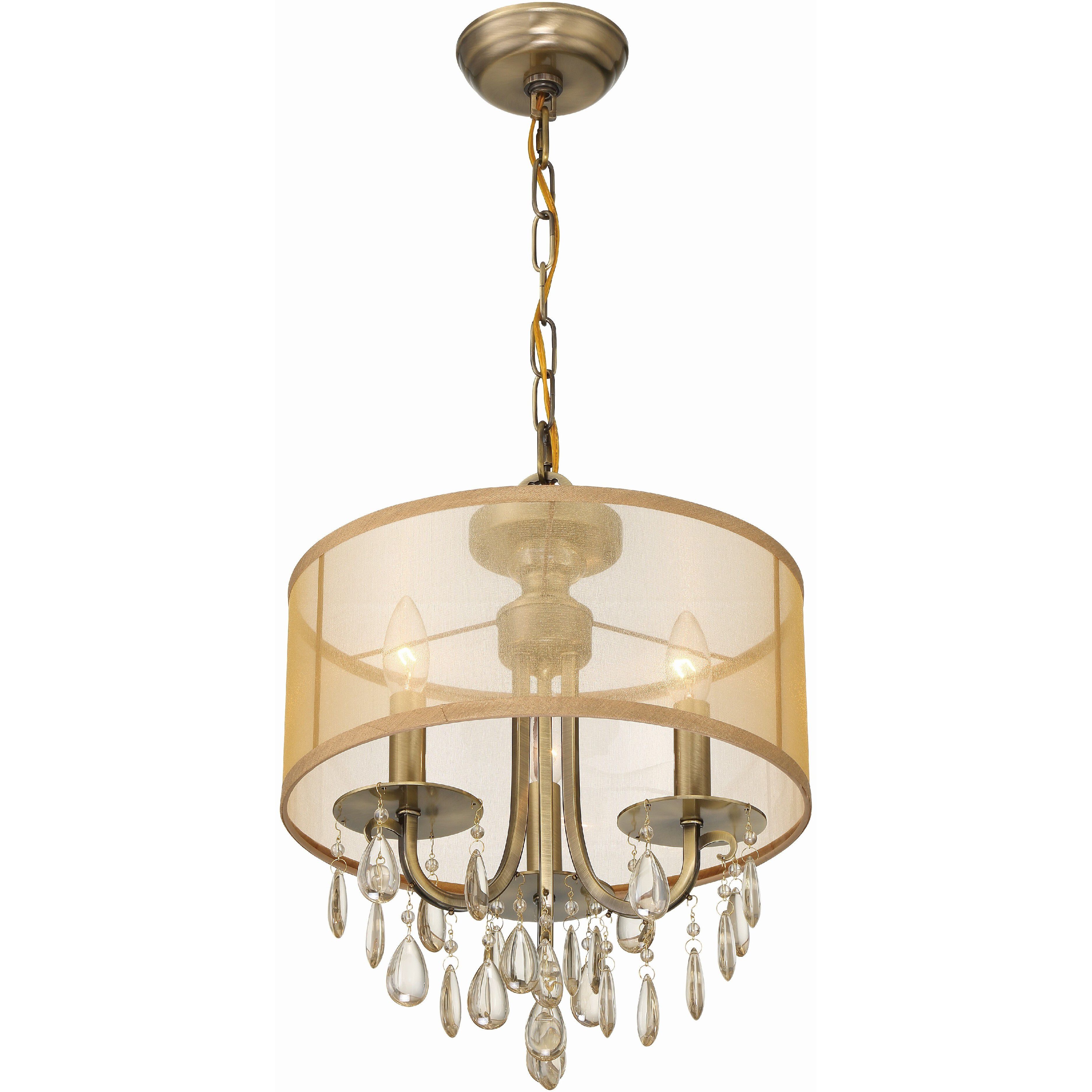 Hampton 3 Light 14 inch Antique Brass Mini Chandelier Ceiling Light
