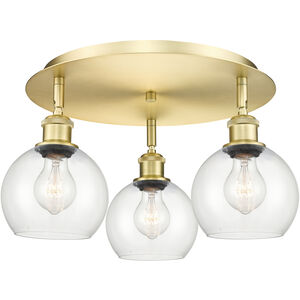 Athens 3 Light 17.75 inch Satin Gold Flush Mount Ceiling Light in Clear