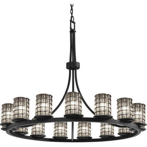 Wire Glass 15 Light 42 inch Matte Black Chandelier Ceiling Light in Grid with Clear Bubbles, Incandescent, Cylinder