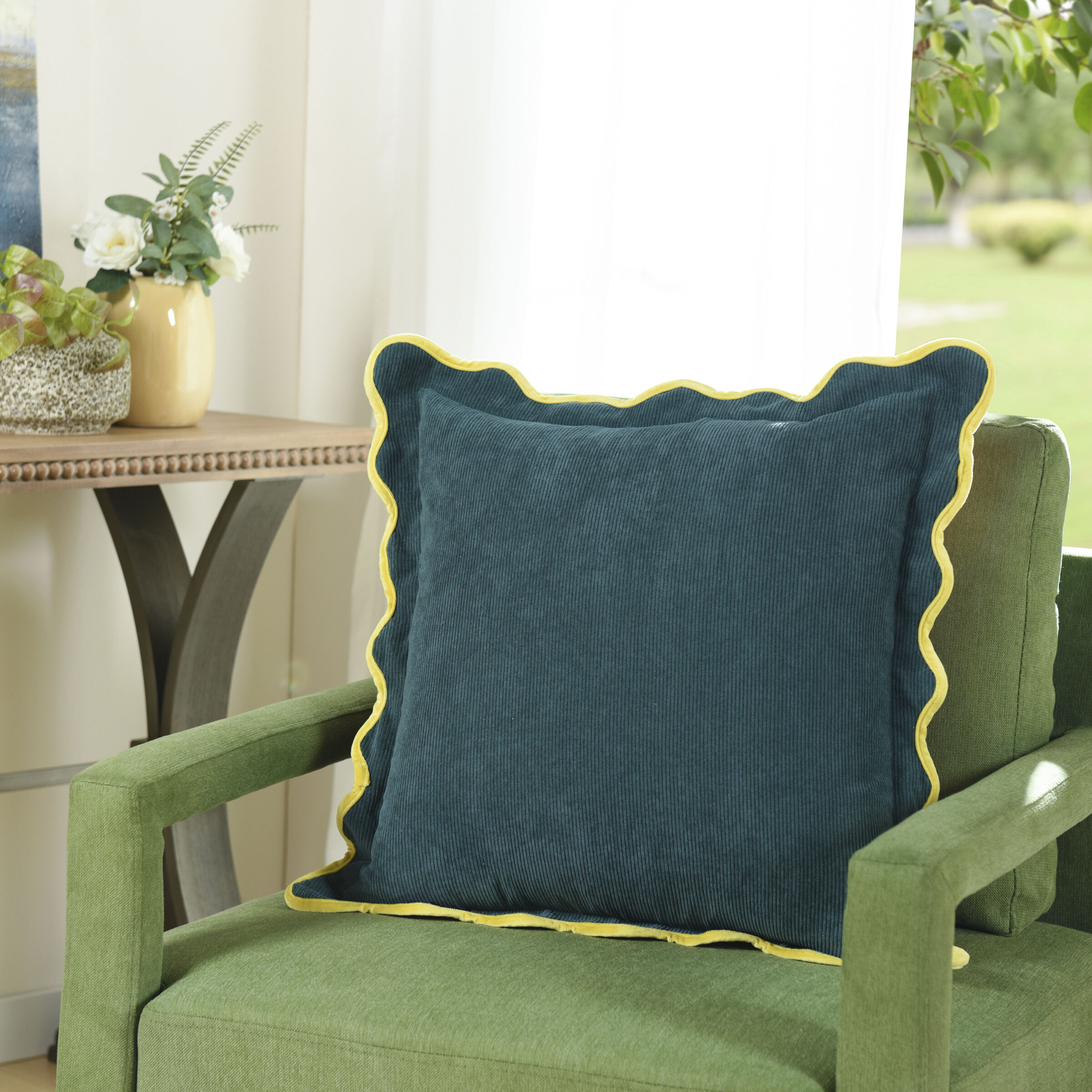 Sophie 22 X 7 inch Dark Teal Green and Pink and Yellow Pillow