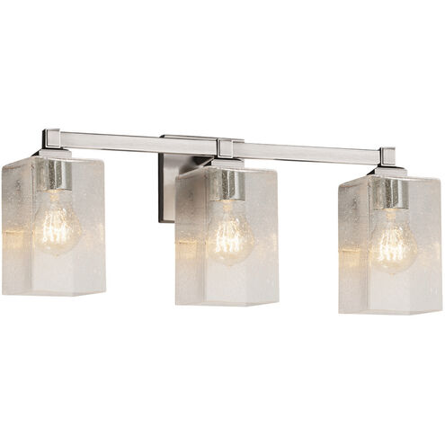 Fusion 3 Light 22 inch Brushed Nickel Bath Bar Wall Light in Square with Flat Rim, Incandescent, Seeded Fusion, Square w/ Flat Rim