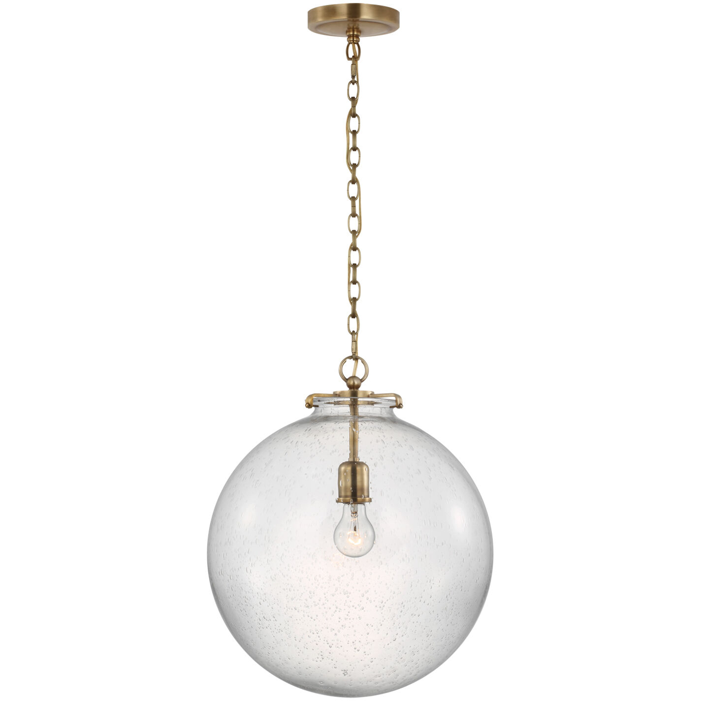 Thomas O'Brien Katie LED 16 inch Hand-Rubbed Antique Brass Globe Pendant Ceiling Light, Large