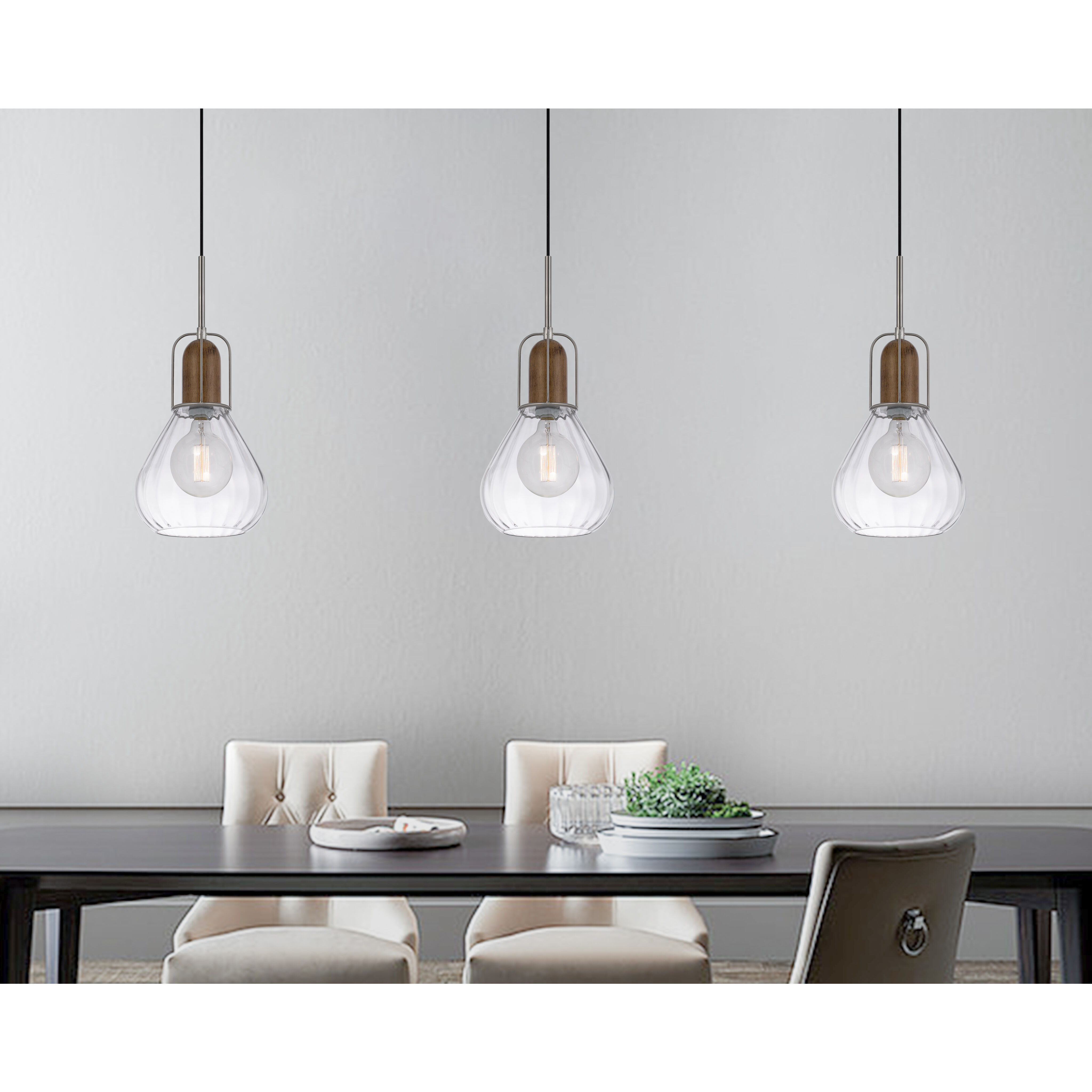 Rochelle 1 Light 11 inch Brushed Steel and Wood Mini Pendant Ceiling Light