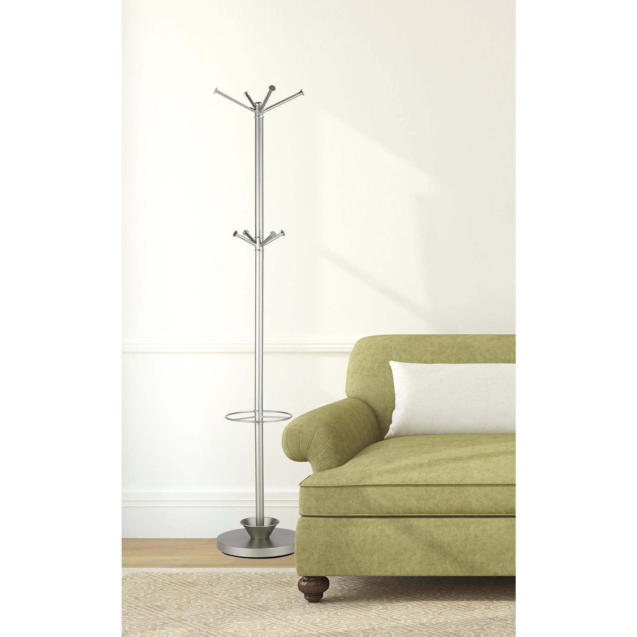 Quatro 70 inch Champagne Steel Coat Rack with Umbrella Stand