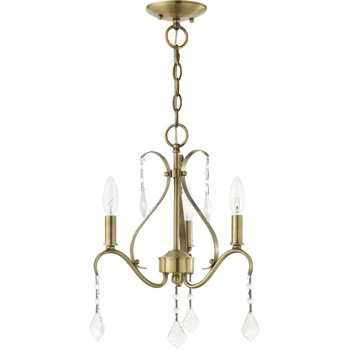 Caterina 3 Light 13 inch Antique Brass with Clear Crystals Chandelier Ceiling Light